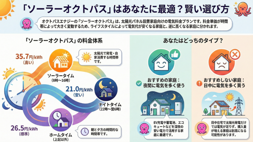 ソーラーオクトパスがおすすめなのは夜間電力・蓄電池を活用する家庭