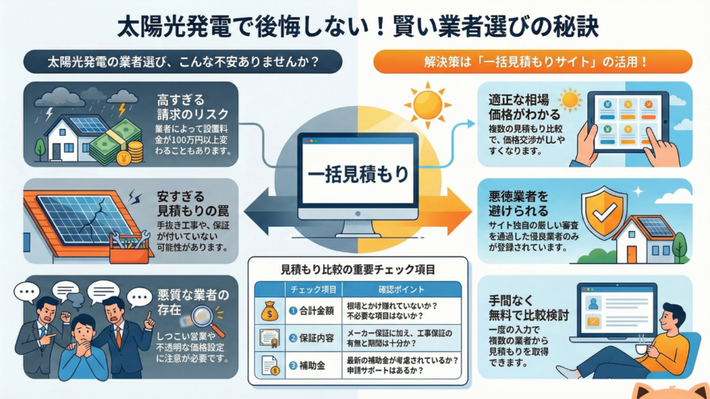 太陽光発電の優良業者を見つけるには見積もりを複数社比較がカギ