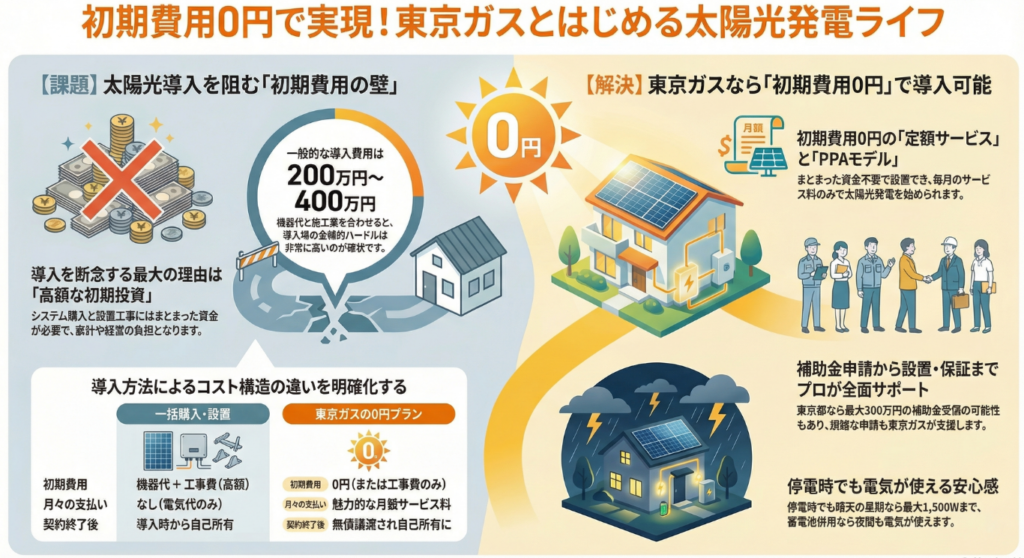 東京ガスの0円太陽光は初期費用無料で利用できる