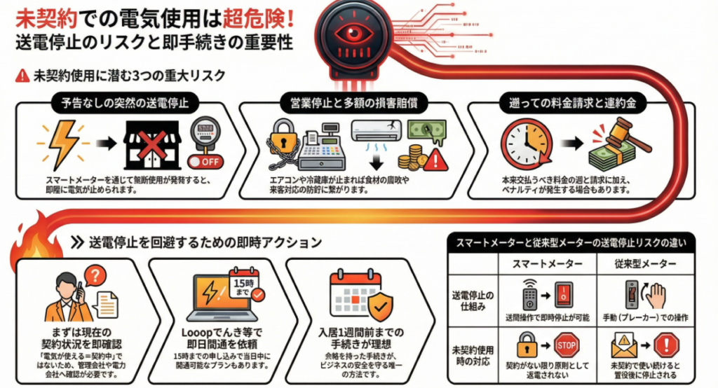 未契約での使用は送電停止リスクがあるため早急な手続きが不可欠