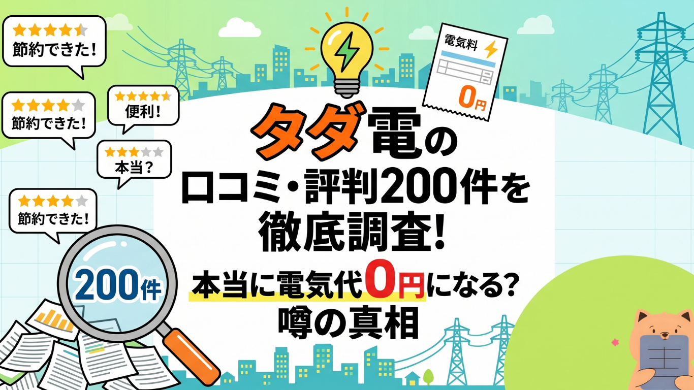 タダ電の口コミ・評判200件を徹底調査！本当に電気代0円になる？噂の真相やどんな人に向いているのか解説 | ソラマルセレクト